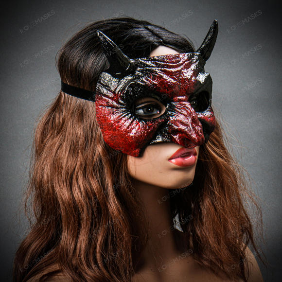 Goblin Devil Short Horn Eyes Mask - Bloody Red - Picture 4 of 8
